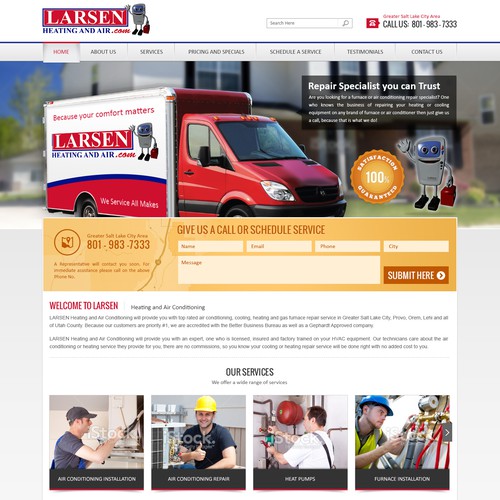 Construction website with the title 'Fresh Design for Heating and Air Conditioning Units'