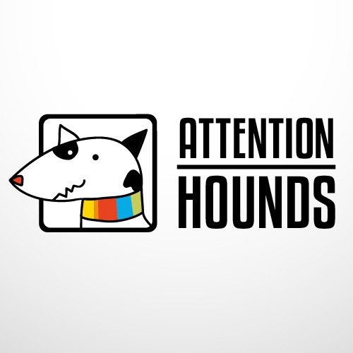 Rainbow logo with the title 'Logo for Attention Hounds, a new dog collar company.'