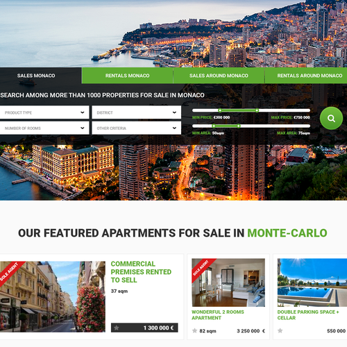 Portal website with the title 'Redesign of the Monte-Carlo Real Estate Portal'