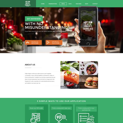 Restaurant website with the title 'Translate My Menu'