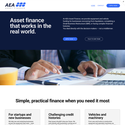 Business website with the title 'AEA Asset Finance'