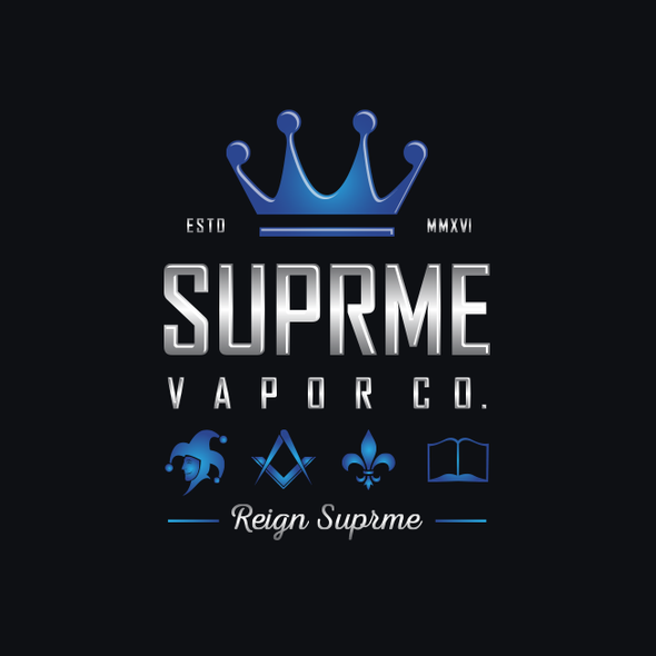 Supreme logo with the title 'logo design for vapor company'
