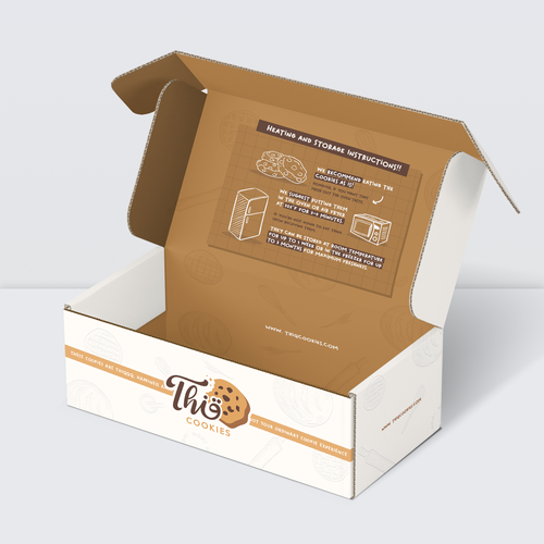 Biscuit packaging with the title 'Packaging Design for Thiq Cookies - Mailer Box'