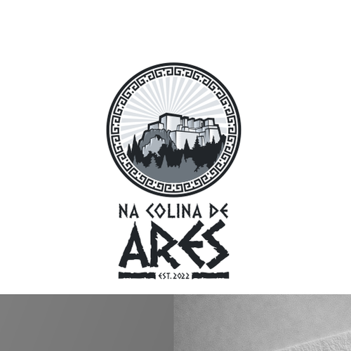 Greek design with the title 'Na colina de Ares'