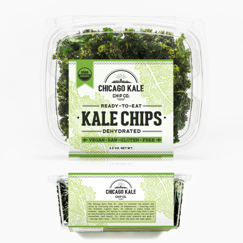 Vegan label with the title 'Label for Kale Chips'