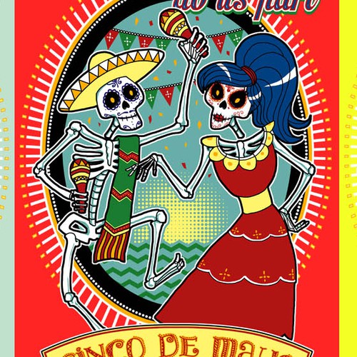 Cartoon t-shirt with the title 'Mexican Skeleton couple - Day of the Dead'