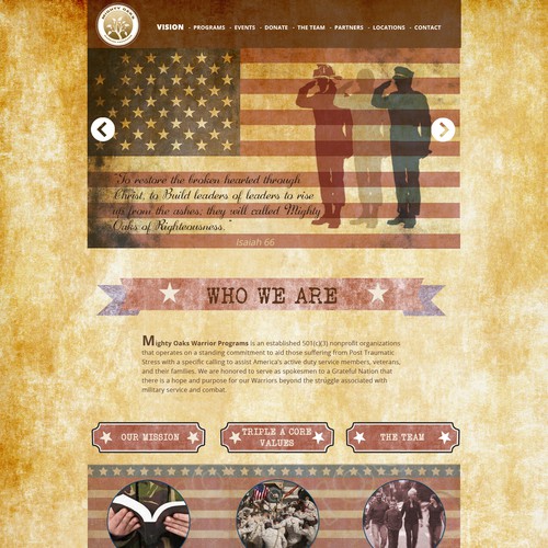 Rustic website with the title 'Create a vintage american website for veteran services'