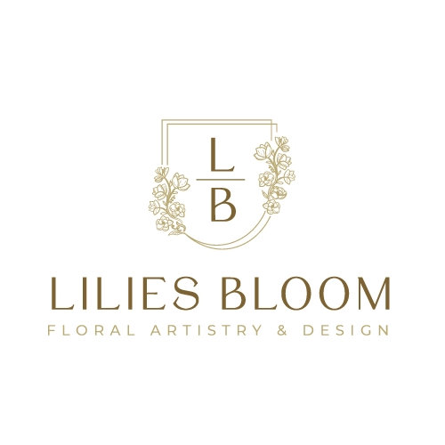 Floral logo with the title 'Lilies Bloom - Floral Artistry & Design'