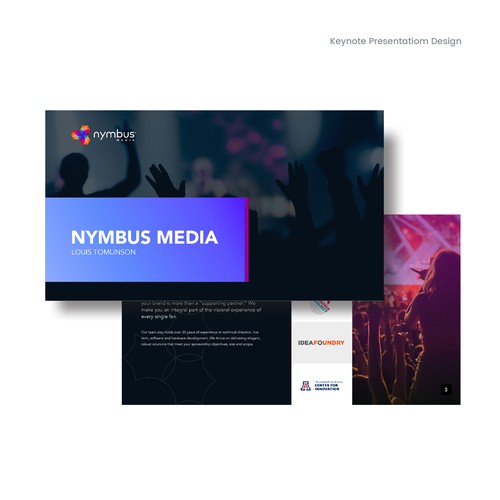 Keynote design with the title 'Nymbus Media Keynote Presentation'