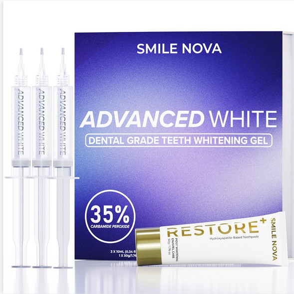 3D rendering design with the title '3D rendering for a teeth whitening gel'
