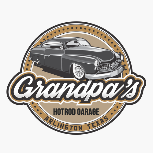 Hot rod design with the title 'GRANDPA'S HOTROD GARAGE'