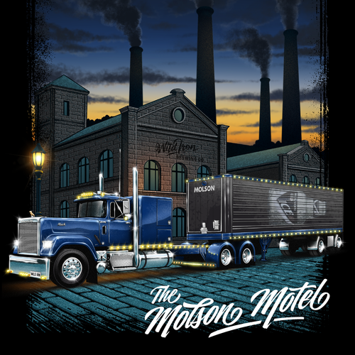 Truck design with the title 'The Molson Motel - Truck Illustration'