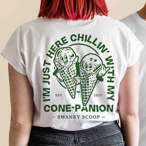 Ice cream shop design with the title 'T-shirt design for an artisan ice cream shop with a touch of pun and retro look'