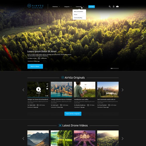 Photography website with the title 'Airvuz Homepage'