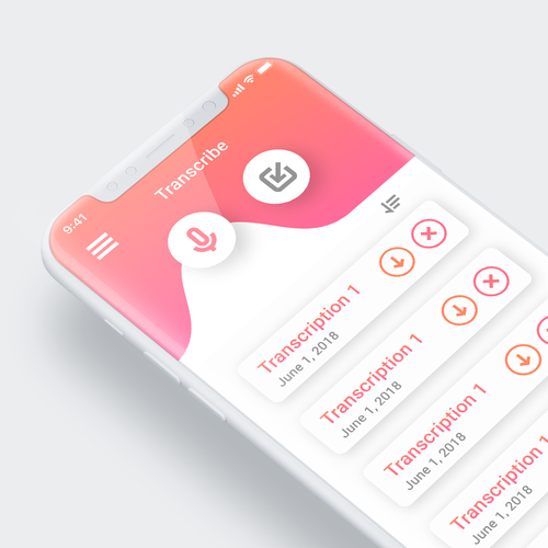 Text design with the title 'Transcribing app UI'