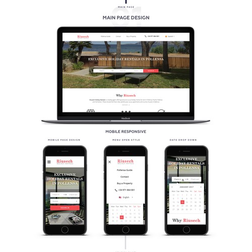 Red website with the title 'Riusech holiday rentals'