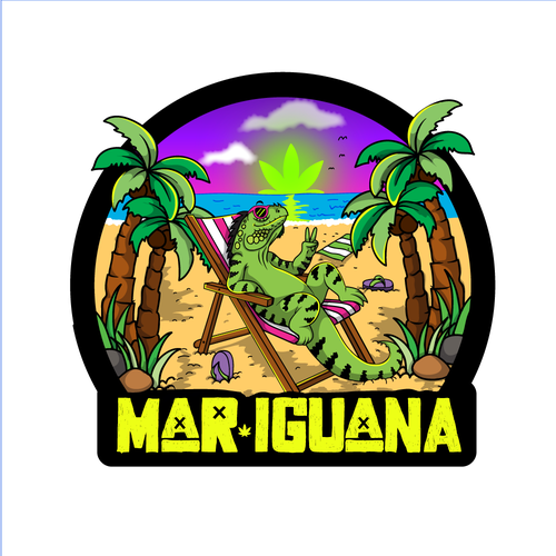 Cartoon design with the title 'Design a logo for a cannabis brand located in the Caribbean'