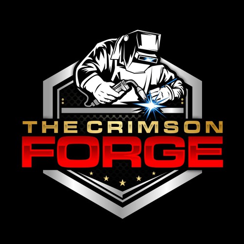 Welding design with the title 'The Crimson Forge'