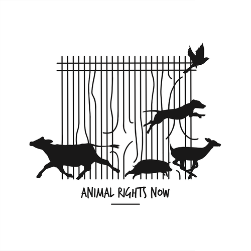 Animal t-shirt with the title 'Animal Rights Now'