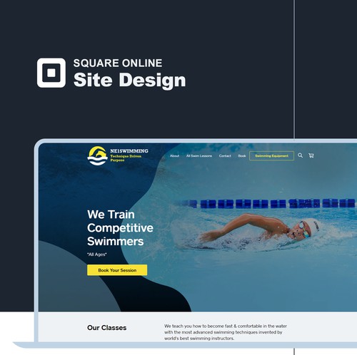 Swimming pool design with the title 'Private Swimming Coaching and Lessons website.'