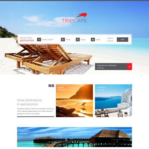 Travel agency website with the title 'Exciting new TRAVEL website for Tripcape'