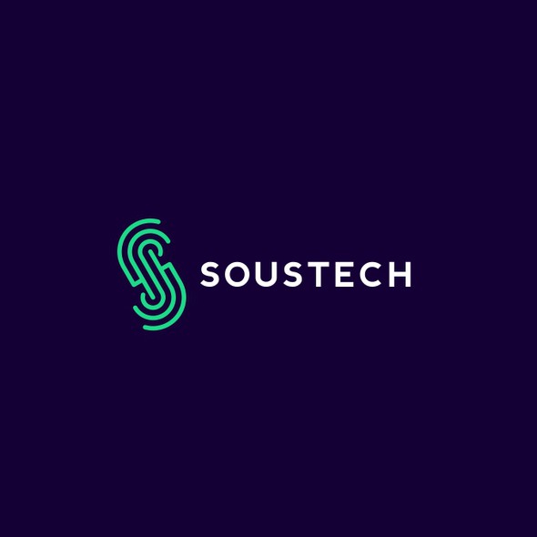 绿色和紫色标志的标题“Soustech:基于web订购platfrom /现代眼捕捉logomark '