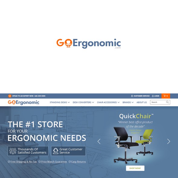Photoshop design with the title 'Make an awesome Logo for GoErgonomic.com - An online store selling ergonomic furniture'