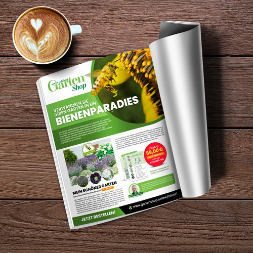 Flower design with the title 'Garden shop magazine ad'