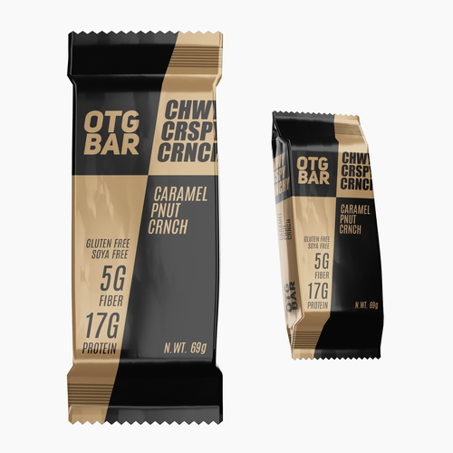 Bar packaging with the title 'Packaging Design for OTGBAR Caramel Peanut Crunch'