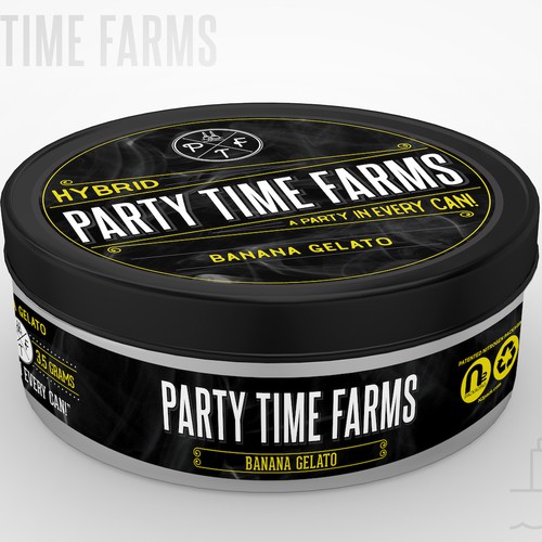 Weed design with the title 'Party Times Farms Canned Cannabis'