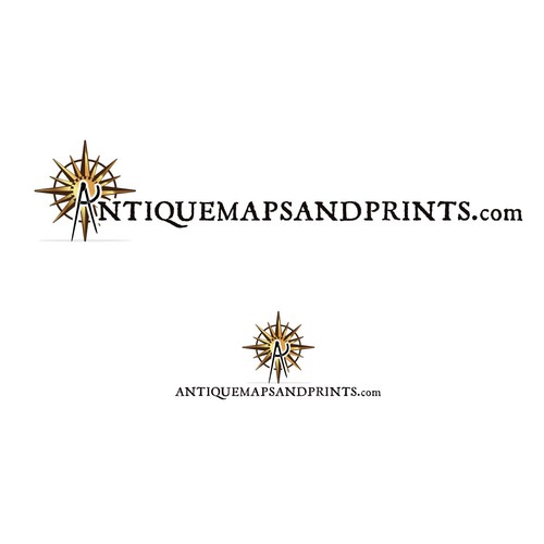 Compass rose design with the title 'Antique Maps and Prints / Selling Maps'