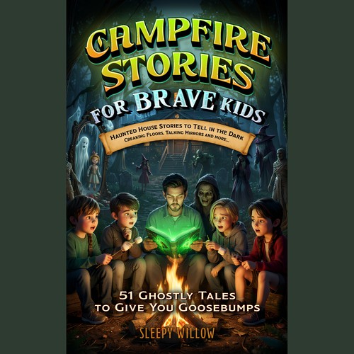 Kids book cover with the title 'Scary stories for kids'