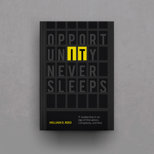 Technology book cover with the title 'Book cover concept - Windows with lights on.'