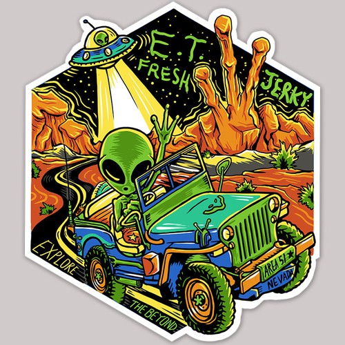Alien design with the title 'Jeep sticker competition'