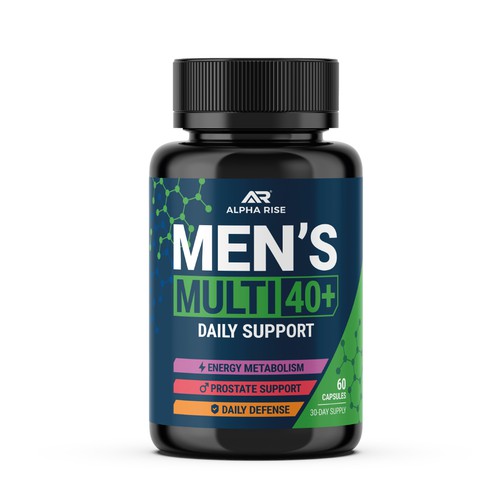 Men design with the title 'Men's Multivitamin Supplement Label'