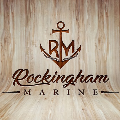 Boat logo with the title 'Rockingham marine'