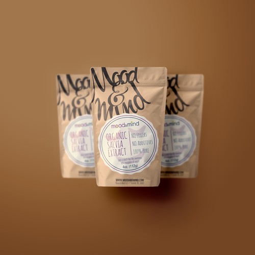 Stand-up pouch packaging with the title 'Packaging for organic suplement'