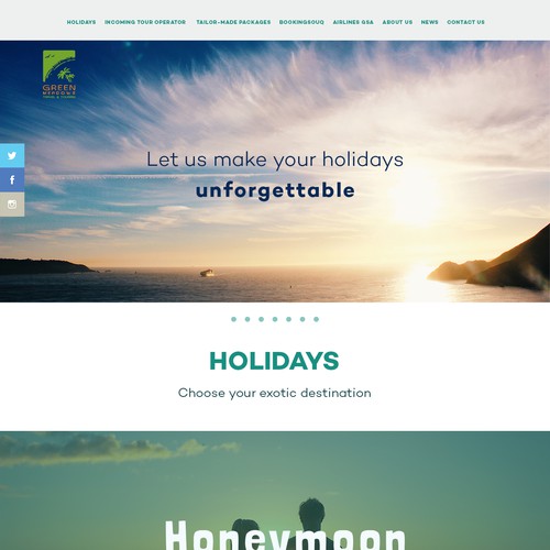 Single page website with the title 'Green Meadows Travel and Tourism'