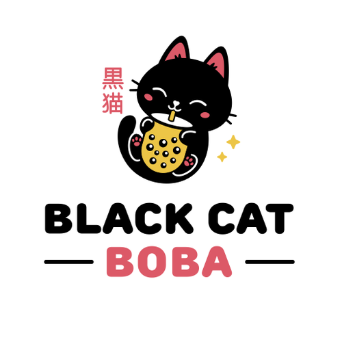 Kawaii design with the title 'Black Cat Boba'