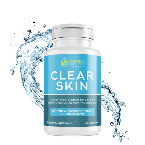 Blue label with the title 'Acne Supplement Label Design'