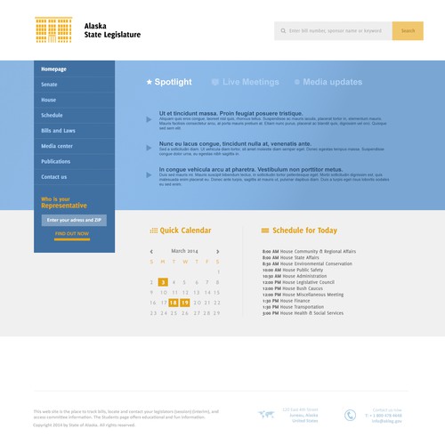 Formal design with the title 'Redesign the Alaska Legislature's Website!'