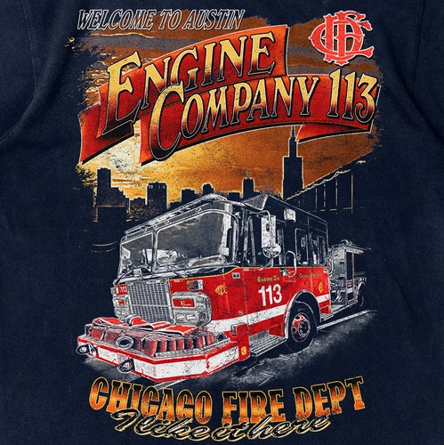 Screen print design with the title 'FIRE FIGHTER TSHIRT'