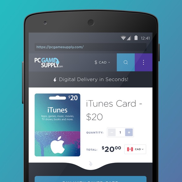 Gift card design with the title 'Digital Gift Card Platform - Product Page'