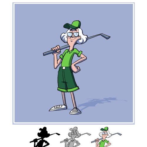 Grandma design with the title 'Character design for Golf School'