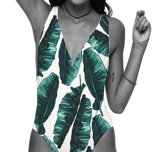 Print illustration with the title 'Banana Leaf Print Swimwear'