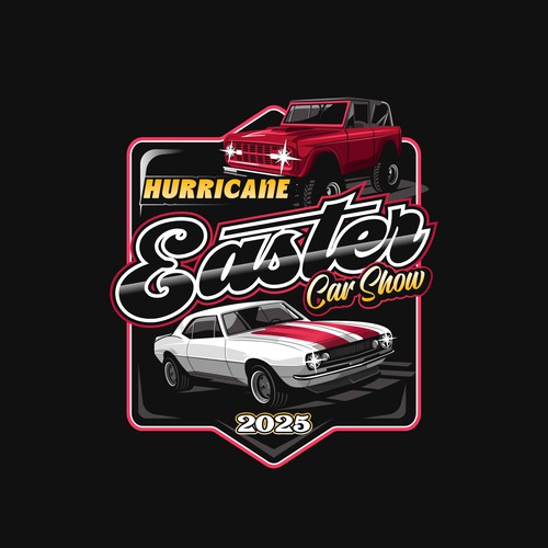 Charity logo with the title 'Detailed and striking logo for Hurricane Easter Car Show 2025.'