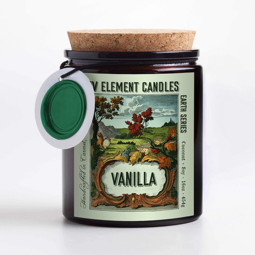 Candle label with the title 'Four element candle label design'