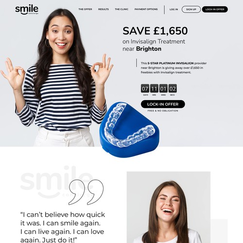 Mouth design with the title 'Homepage design for teeth aligners'