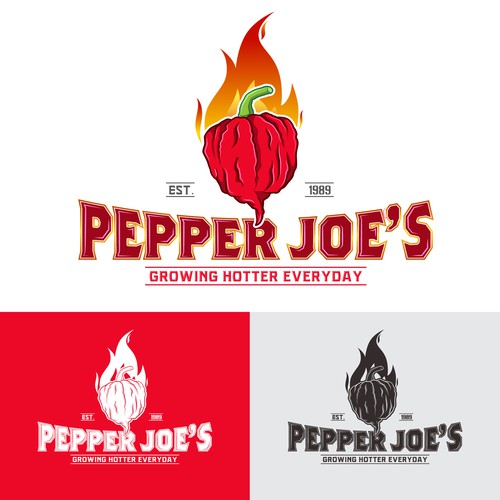 Chili pepper logo with the title 'Pepper Joe's Logo Contest'