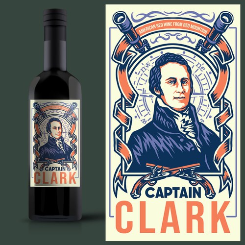 Drawing label with the title 'Bold American wine label with the spirit of adventure'